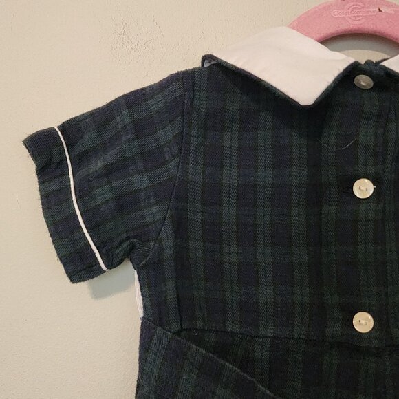 Anavini Boys 24 m Green Navy Plaid Smocked Romper White Peter Pan Collar Duck - Picture 8 of 13